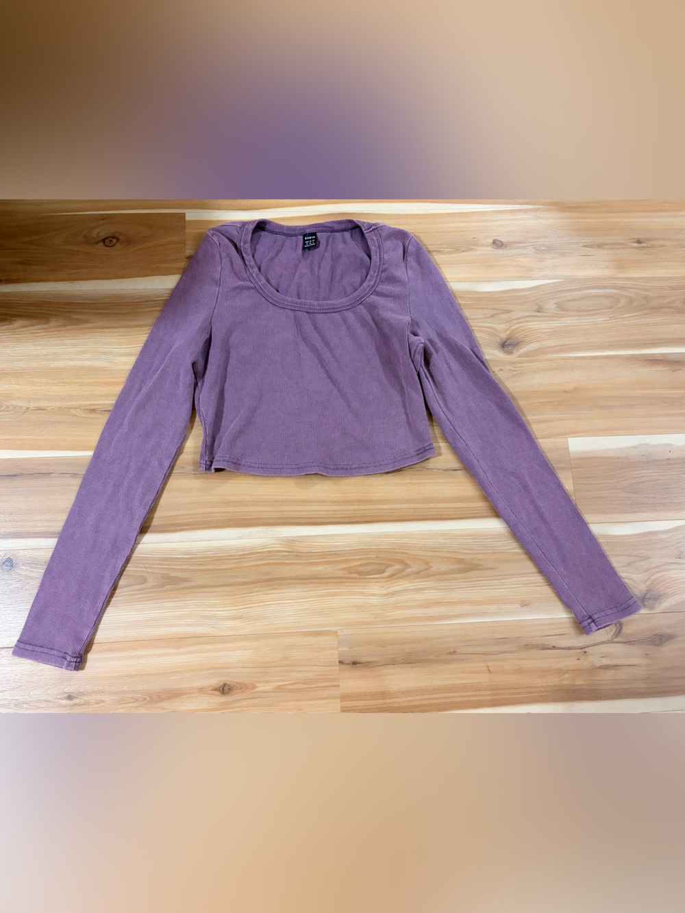 SHEIN Mauve Long Sleeve Scoop Neck Cropped Top